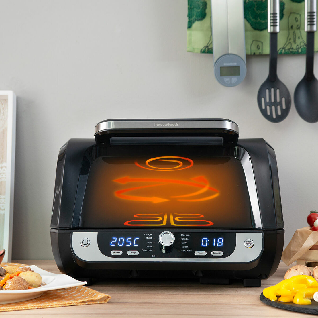 Фритюрник без масло с грил, аксесоари и книга с рецепти InnovaGoods Air Fryer Fryinn 12-in-1 6000 Черен Стомана 6 L 3400 W