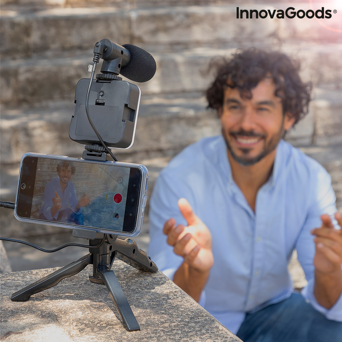 Комплект Vlogging със Светлина, Микрофон и Дистанционно Управление Plodni InnovaGoods 6 Части