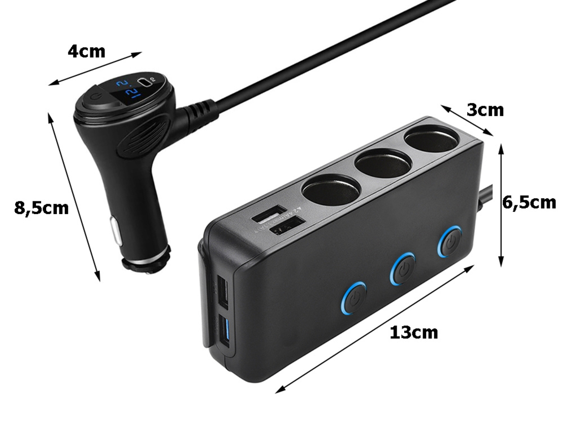 12-24v 4xusb qc pd разклонител за гнездо за запалка