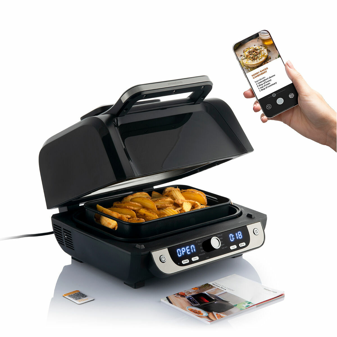 Фритюрник без масло с грил, аксесоари и книга с рецепти InnovaGoods Air Fryer Fryinn 12-in-1 6000 Черен Стомана 6 L 3400 W