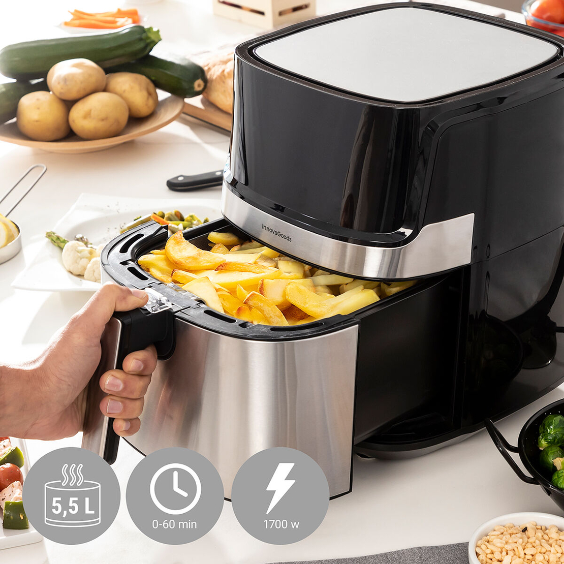 Фритюрник без Мазнина InnovaGoods Fryinn Pro 5500 Черен Неръждаема стомана 1700 W 5,5 L