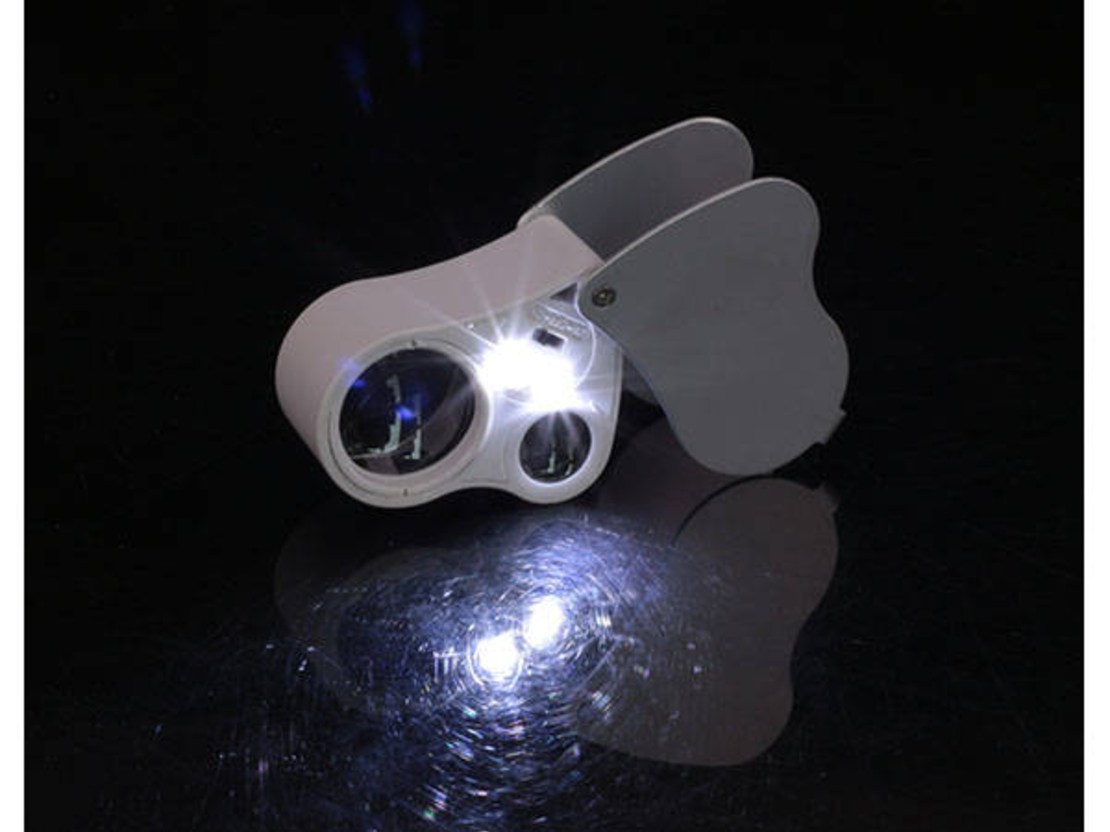 Джобна лупа за бижута, сгъната, led uv 25x 50x