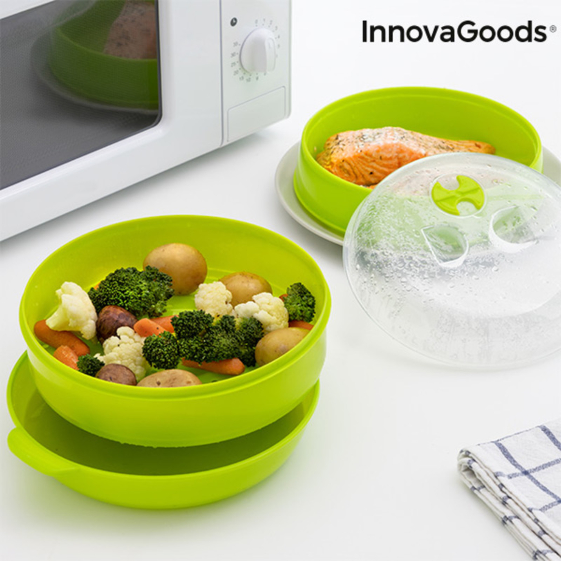 Двоен Уред за Готвене на Пара за Микровълнова Fresh InnovaGoods