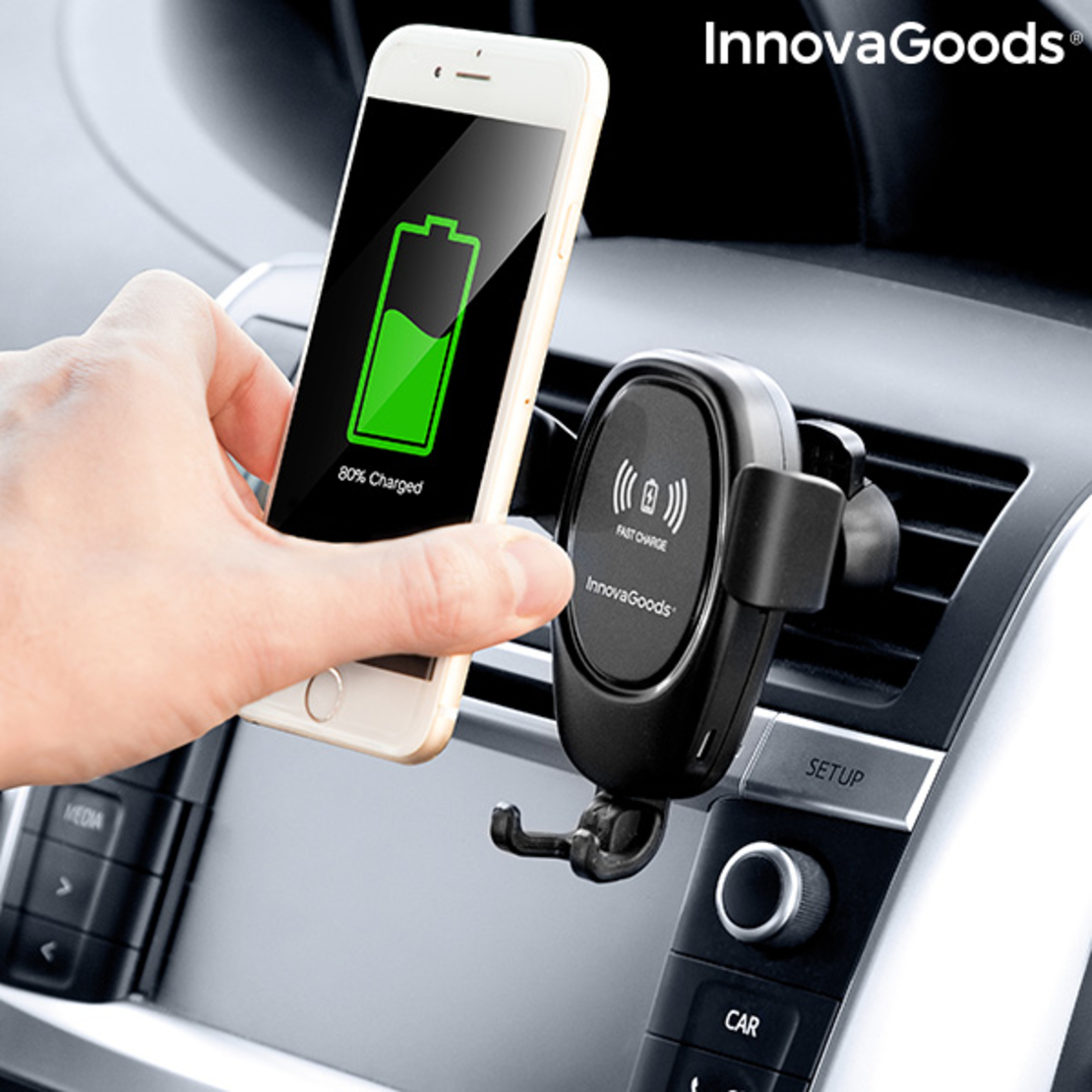 Поставка за Мобилен Телефон с Безжично Зарядно за Кола Wolder InnovaGoods