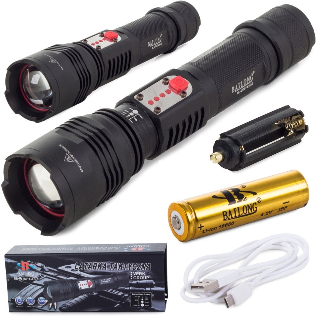 Военен фенерче Bailong cree led usb XM-L T6