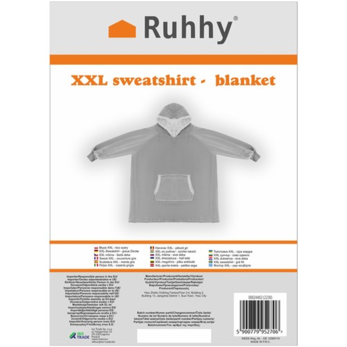XXL суичър - сиво одеяло Ruhhy 24402