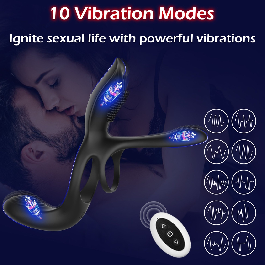 3-in-1 Remote-Controlled Penis Ring with Clitoral Stimulation – 10 Vibration Modes and IPX7 Waterproof