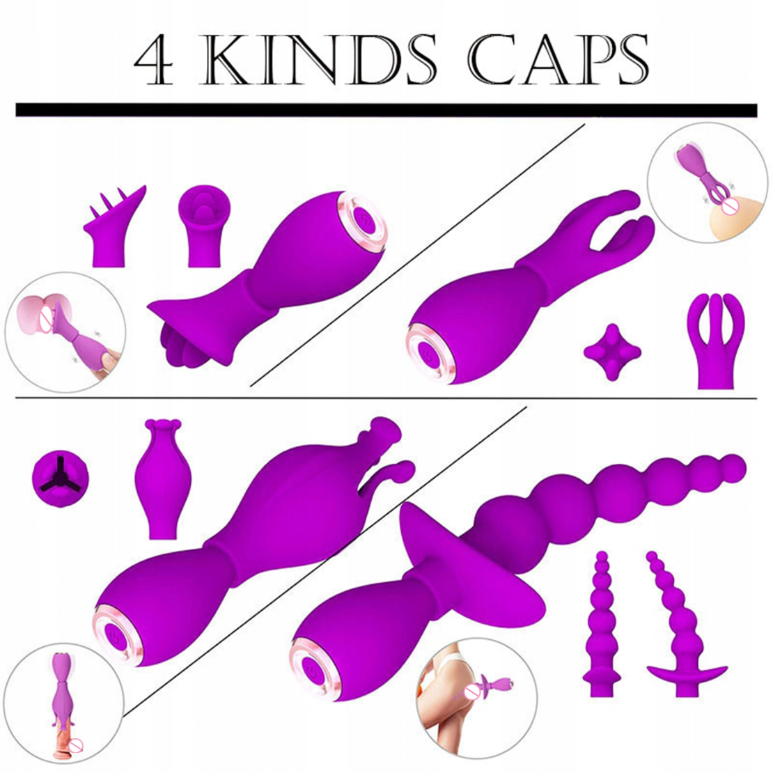 5-in-1 Multi-Functional Vibrator with 4 Interchangeable Caps – Vibrations and Massager for Women