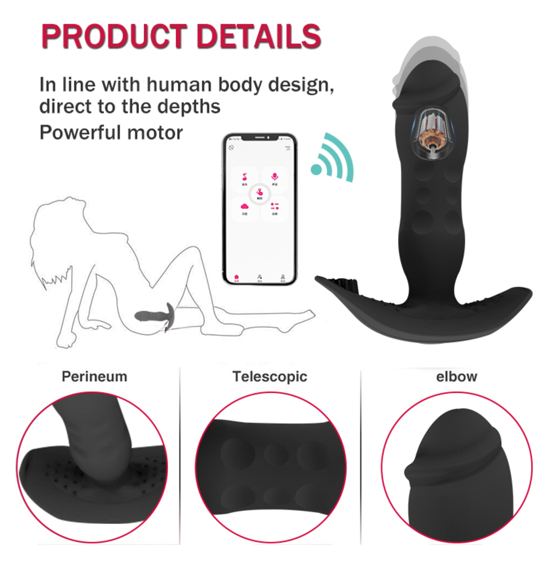 Telescopic Anal Stimulator with APP Control – Bluetooth Vibrations and Massage for Men and Women