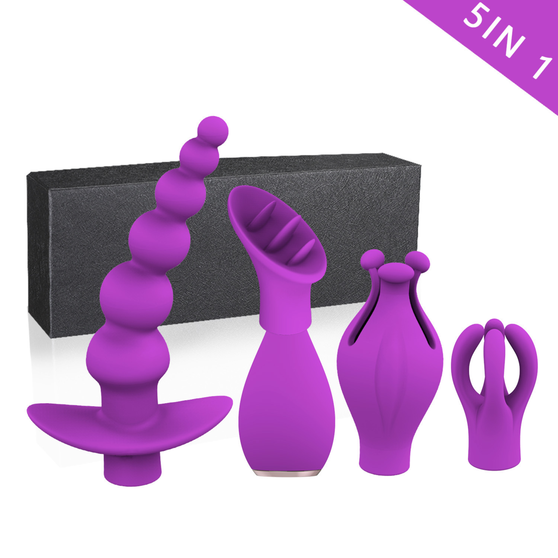 5-in-1 Multi-Functional Vibrator with 4 Interchangeable Caps – Vibrations and Massager for Women