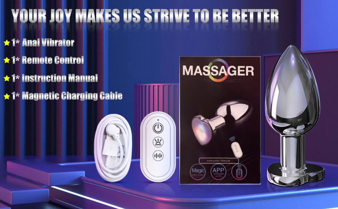 APP-Controlled Anal Vibrator with Heart-Shaped Light – Vibrating Metal Plug for Men and Women