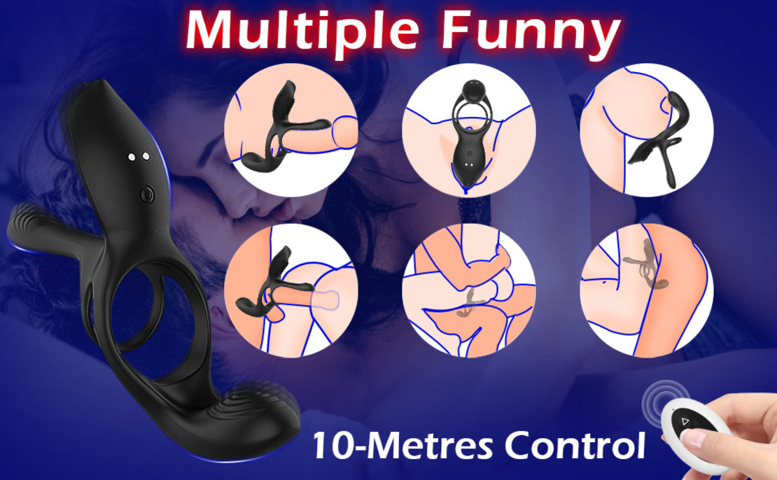3-in-1 Remote-Controlled Penis Ring with Clitoral Stimulation – 10 Vibration Modes and IPX7 Waterproof