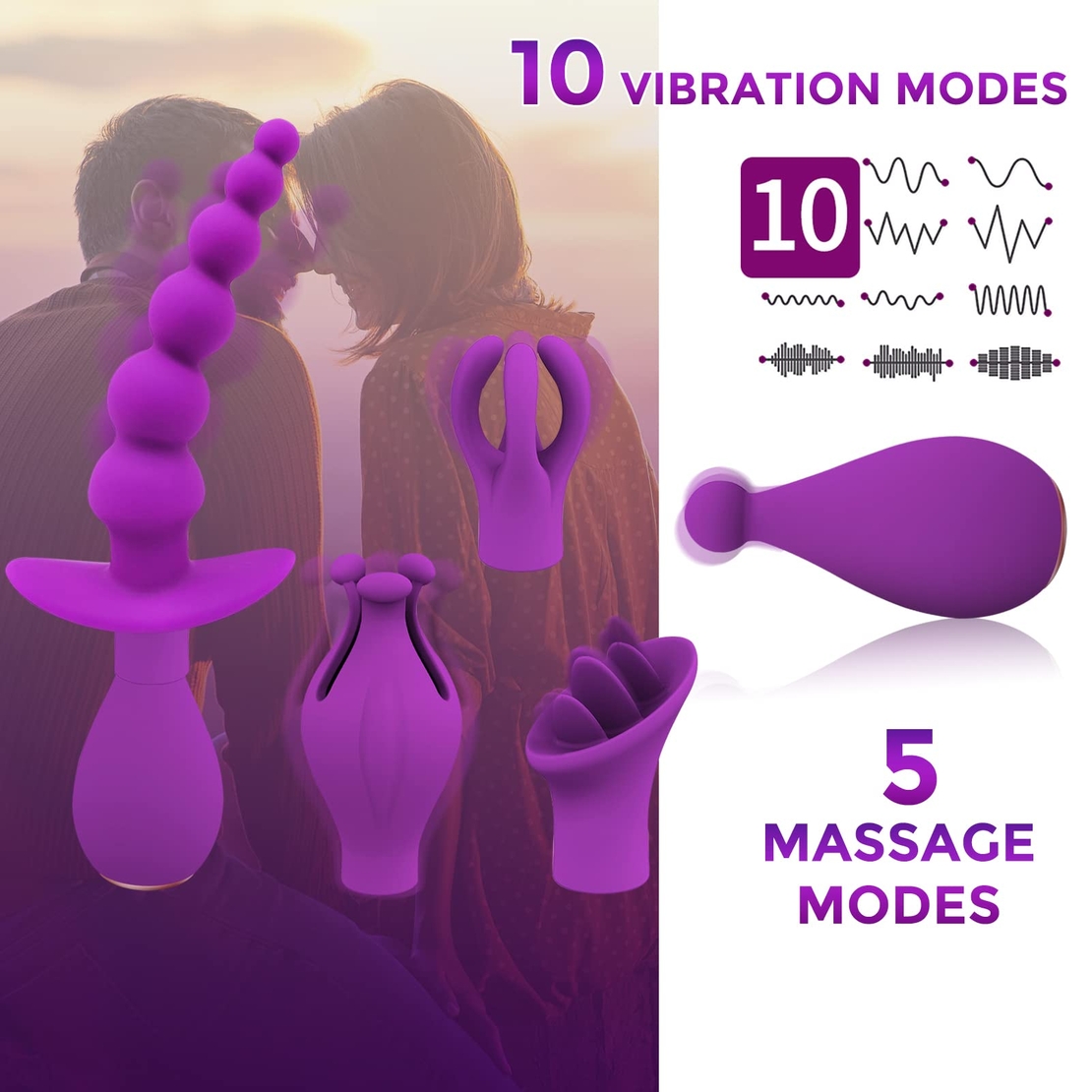 5-in-1 Multi-Functional Vibrator with 4 Interchangeable Caps – Vibrations and Massager for Women
