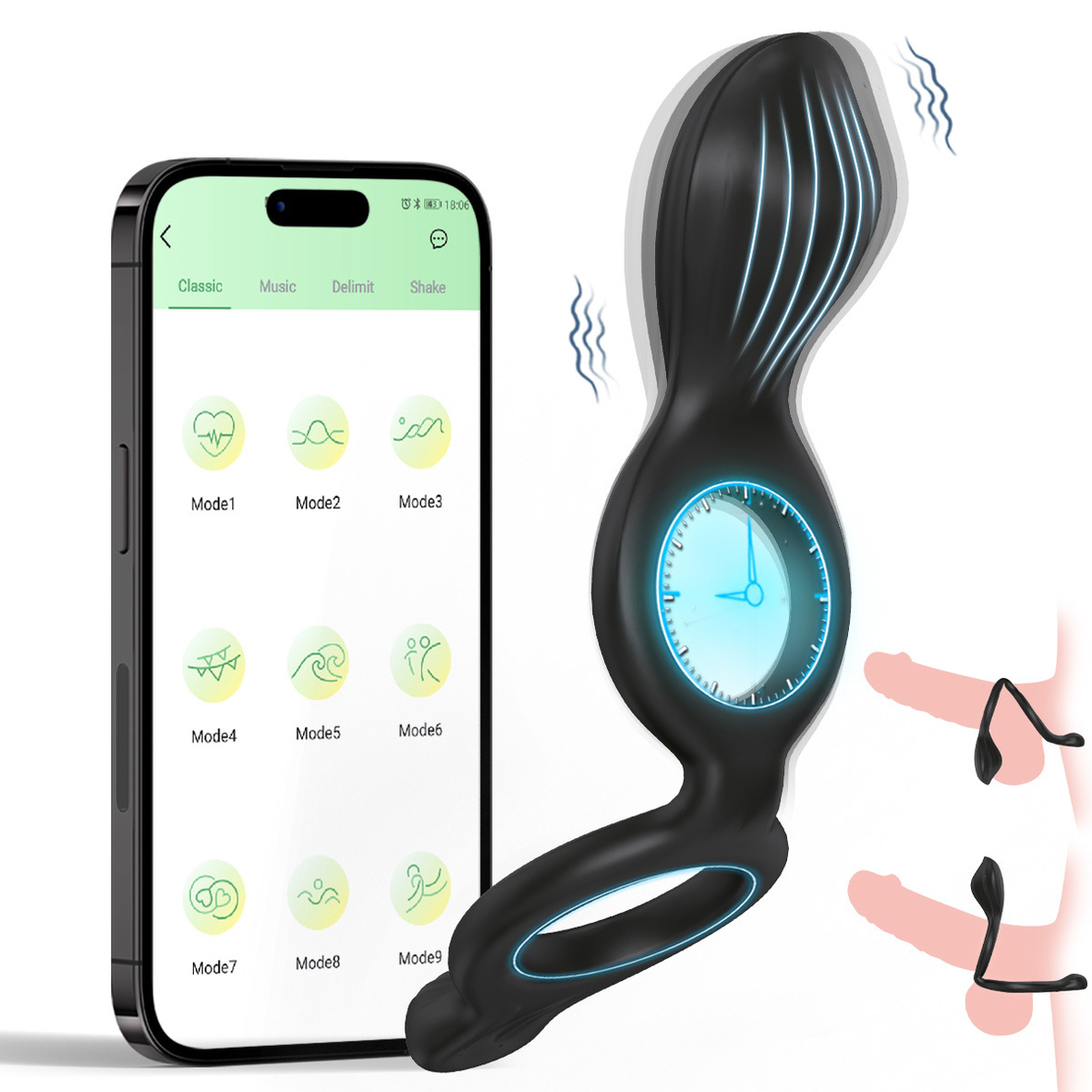 APP-Controlled 3-in-1 Vibrating Penis Ring – Dual Motors, 9 Frequencies, and Exercise Tracking