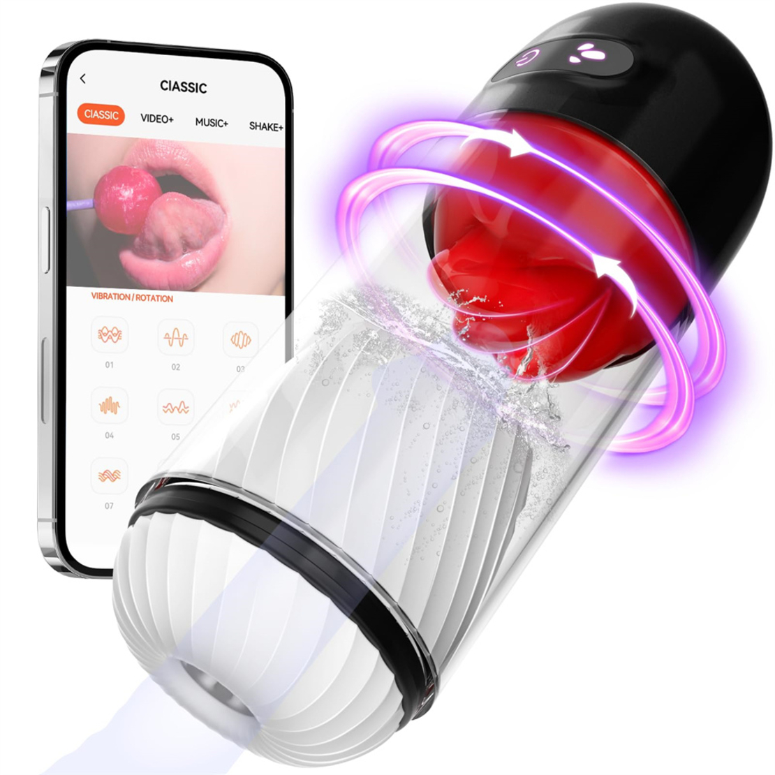 APP-Controlled 360° Tongue Stimulation Male Masturbation Cup