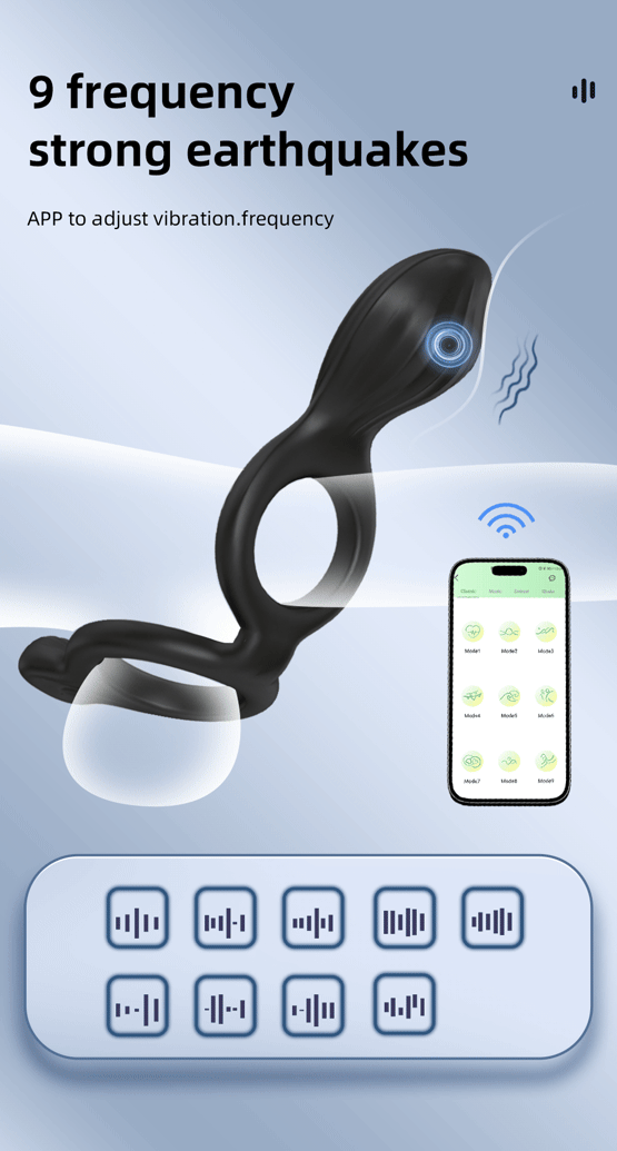 APP-Controlled 3-in-1 Vibrating Penis Ring – Dual Motors, 9 Frequencies, and Exercise Tracking