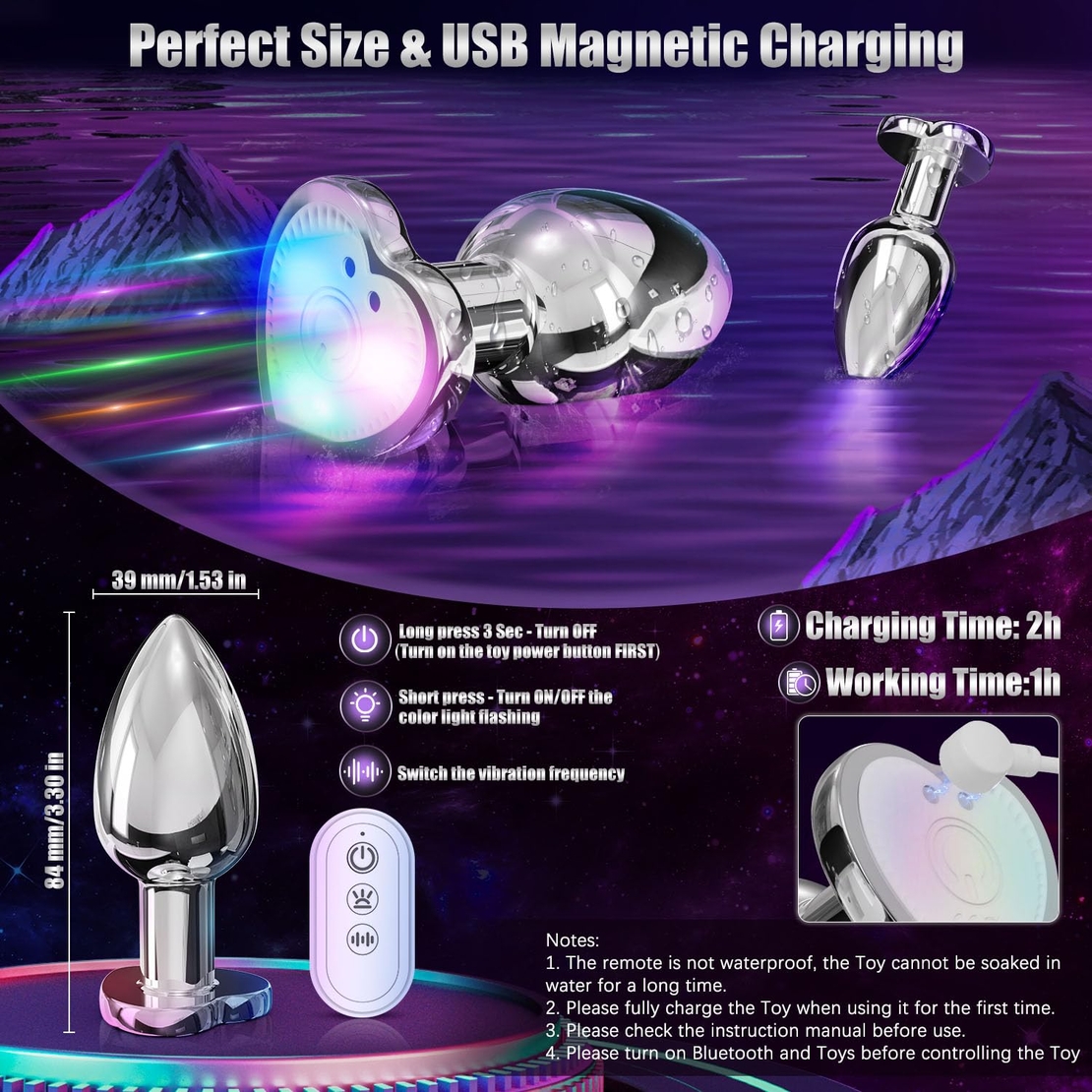 APP-Controlled Anal Vibrator with Heart-Shaped Light – Vibrating Metal Plug for Men and Women