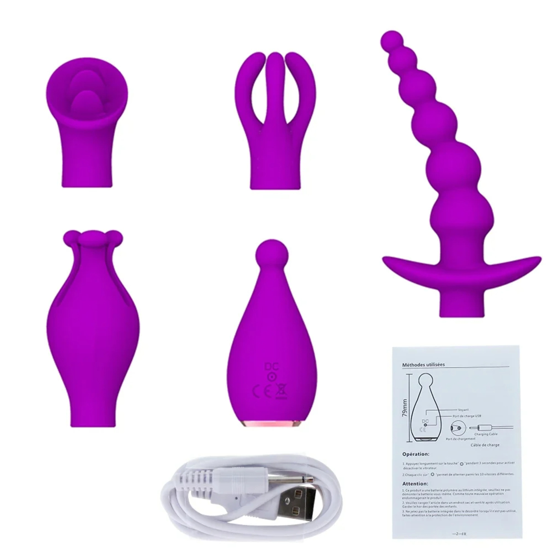 5-in-1 Multi-Functional Vibrator with 4 Interchangeable Caps – Vibrations and Massager for Women