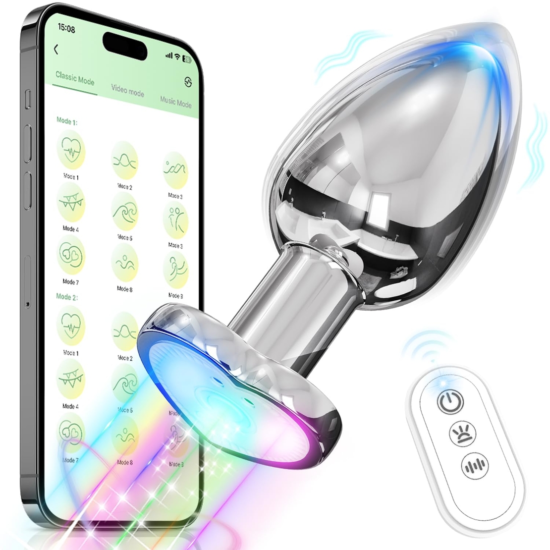 APP-Controlled Anal Vibrator with Heart-Shaped Light – Vibrating Metal Plug for Men and Women