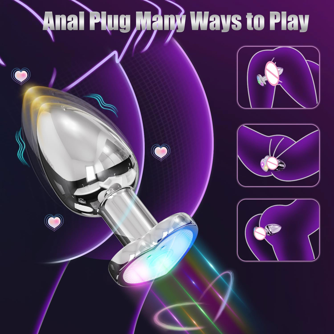 APP-Controlled Anal Vibrator with Heart-Shaped Light – Vibrating Metal Plug for Men and Women