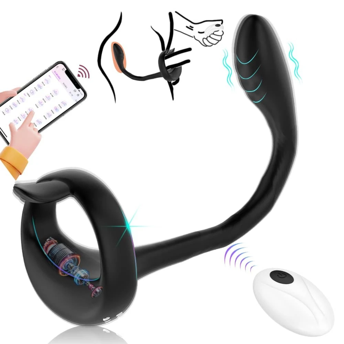 Multifunctional Prostate Massager with Penis Ring and Anal Hook – App Control for Maximum Stimulation