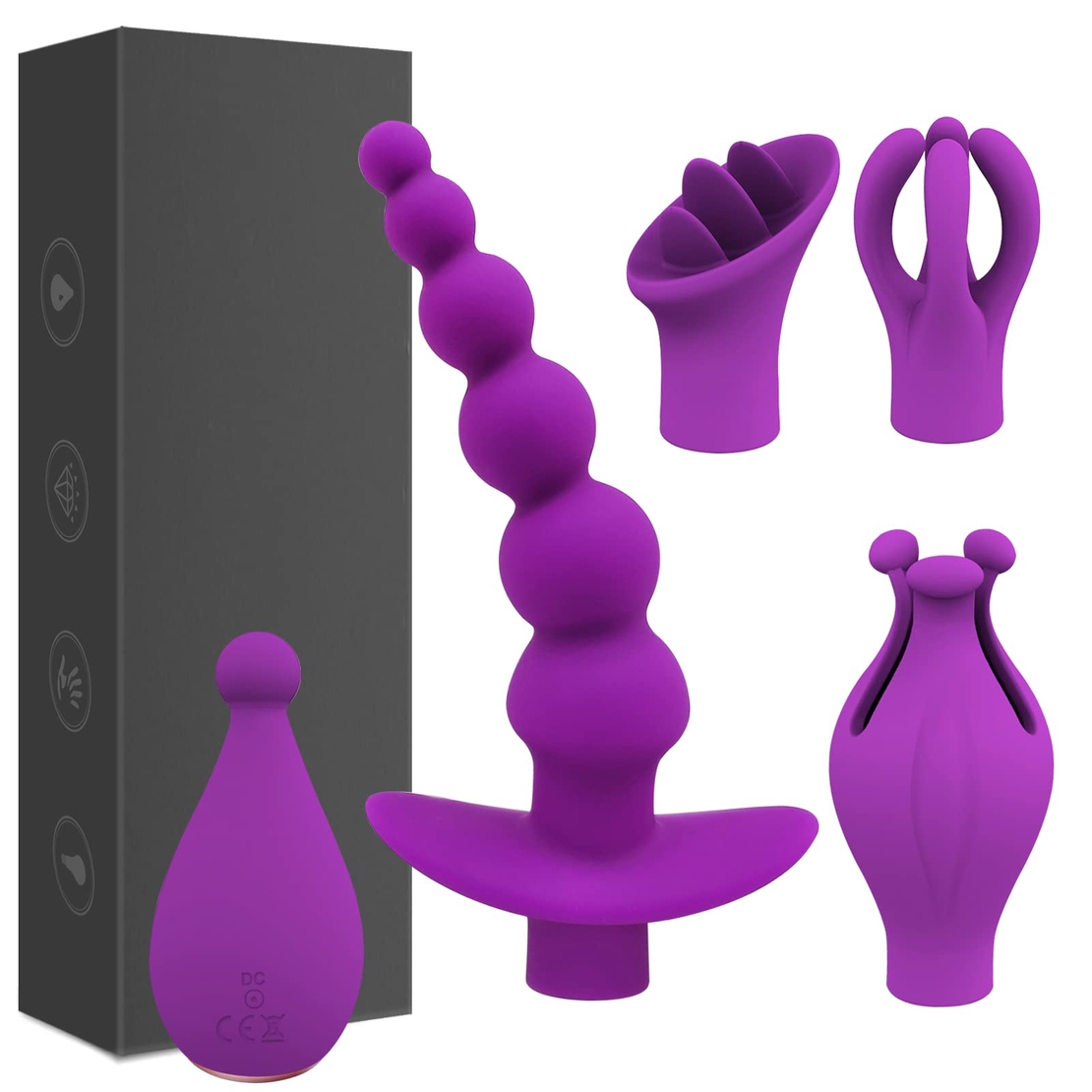 5-in-1 Multi-Functional Vibrator with 4 Interchangeable Caps – Vibrations and Massager for Women