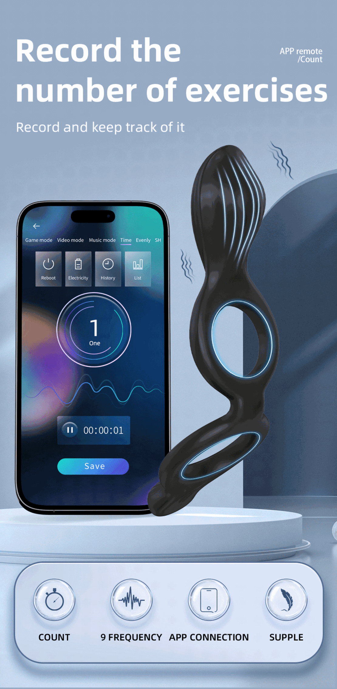 APP-Controlled 3-in-1 Vibrating Penis Ring – Dual Motors, 9 Frequencies, and Exercise Tracking