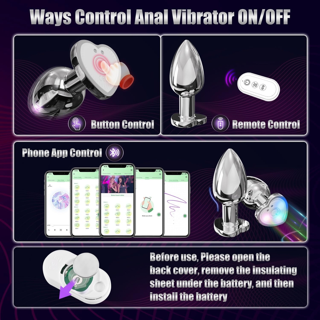 APP-Controlled Anal Vibrator with Heart-Shaped Light – Vibrating Metal Plug for Men and Women