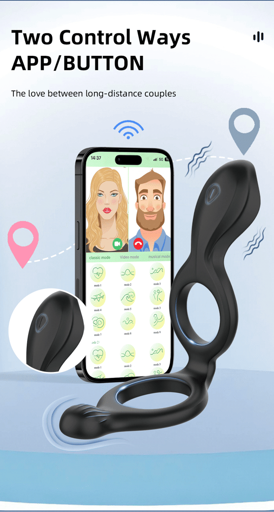 APP-Controlled 3-in-1 Vibrating Penis Ring – Dual Motors, 9 Frequencies, and Exercise Tracking