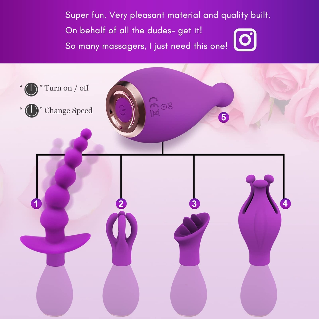 5-in-1 Multi-Functional Vibrator with 4 Interchangeable Caps – Vibrations and Massager for Women