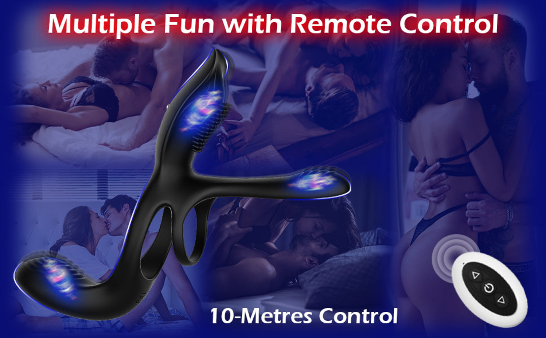 3-in-1 Remote-Controlled Penis Ring with Clitoral Stimulation – 10 Vibration Modes and IPX7 Waterproof