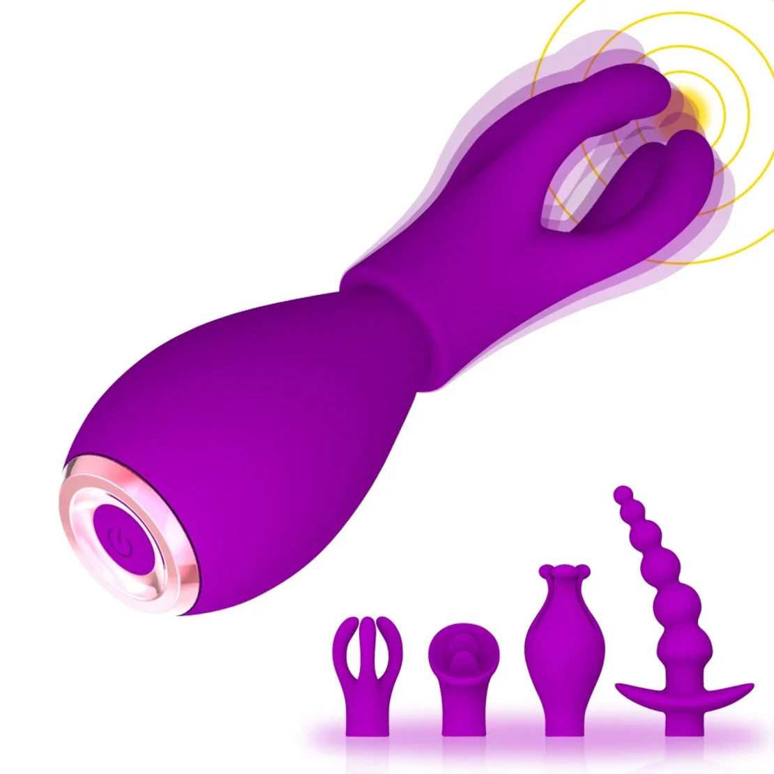 5-in-1 Multi-Functional Vibrator with 4 Interchangeable Caps – Vibrations and Massager for Women