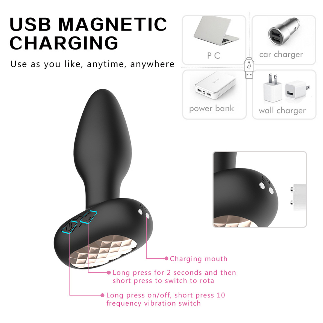 Wireless Anal Massager with APP Control – Vibrations and Rotations for Men and Women