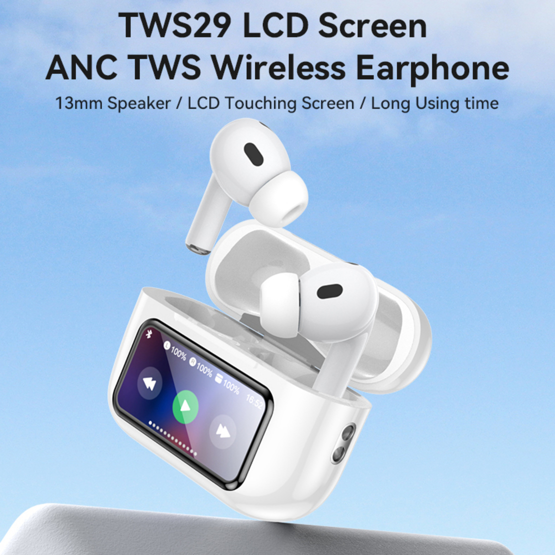 Yesido Bluetooth слушалки TWS29 ANC+ENC с LCD дисплей бели
