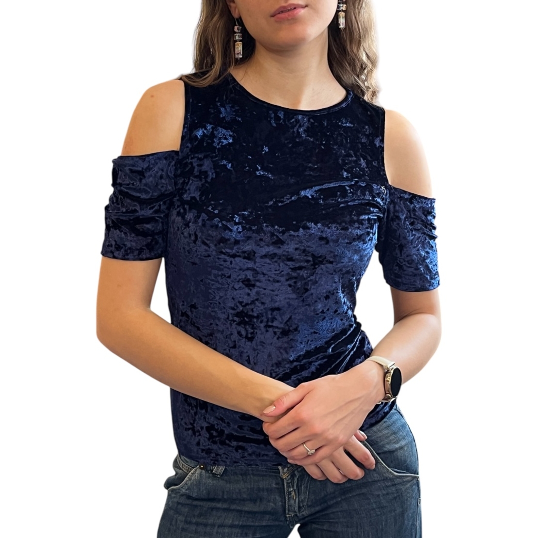 Дамска блуза кадифе с къс ръкав COOLCAT Women Navy