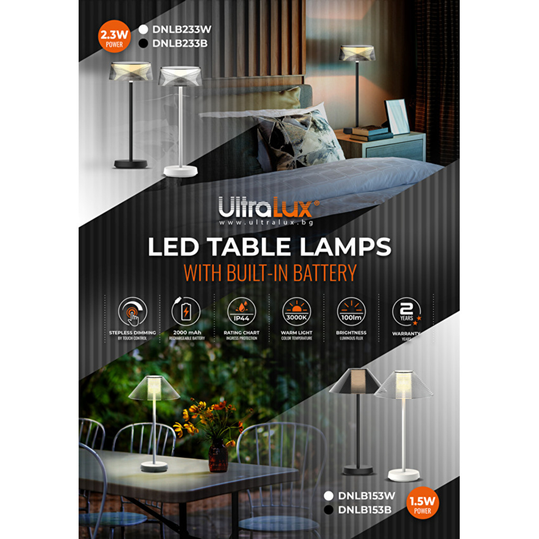 LED димираща презареждаема лампа 1.5W Li-Ion 3.7V 2000 mAh  настолно черна