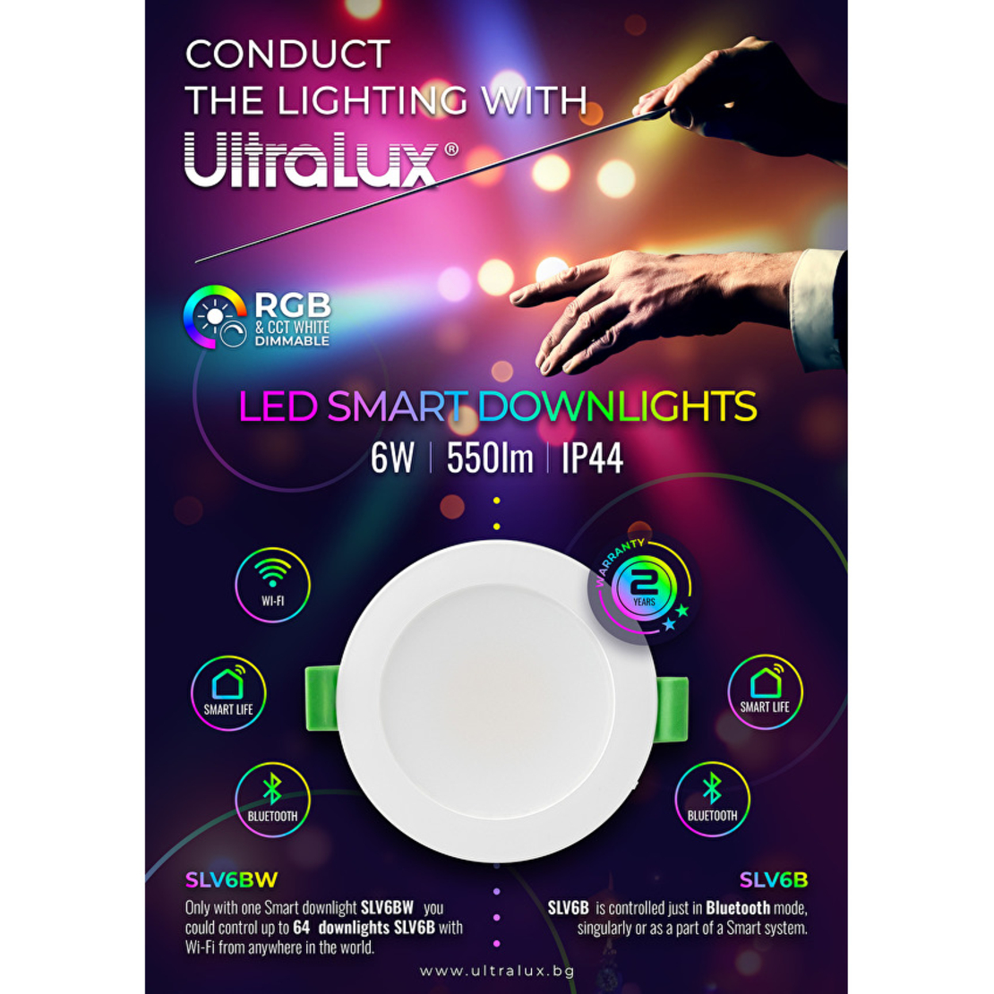 LED Smart димираща луна за вграждане Bluetooth IP44  220V-240V AC 120° 6W RGBW SMD 2835