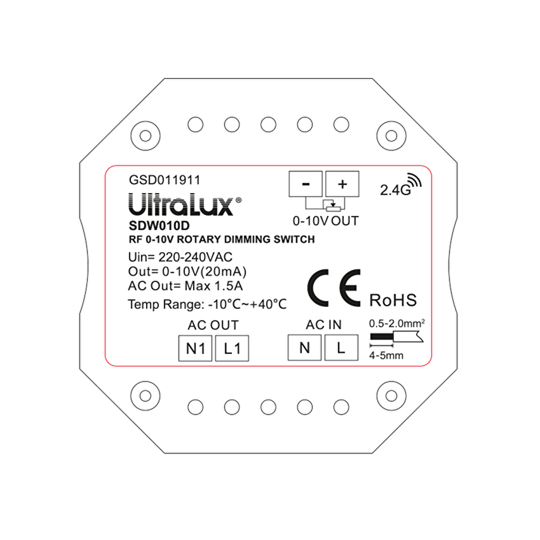 RF димиращ ключ за стена 0-10VDC 1.5A, 350VA  220V-240V AC