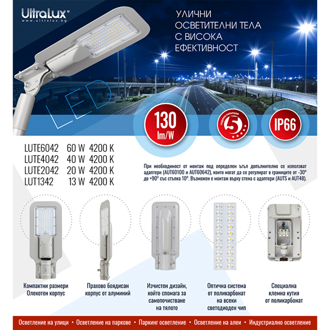 LED тяло за улично осветление IP66  220V-240V AC 140°x90° 20W 4200K SMD 3030