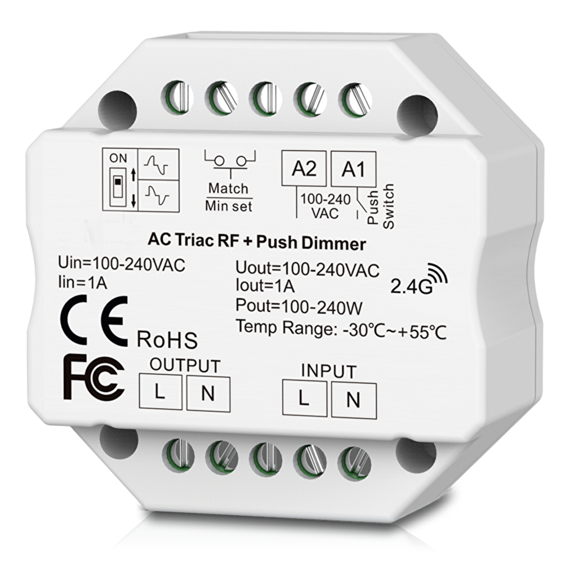 RF TRIAC, PUSH димер за конзола, 1.5A, 350VA  220V-240V AC  220W
