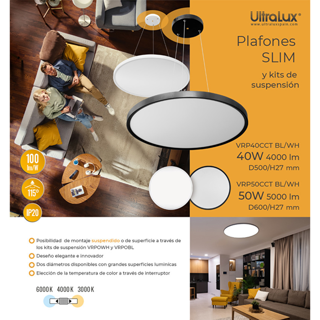 LED Slim CCT40W  плафониера черна