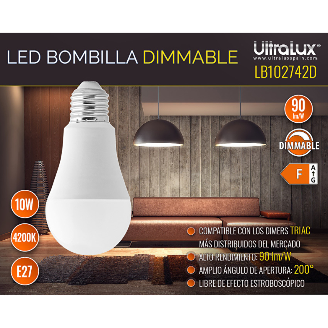 LED крушка димираща E27 220V-240V AC 200° 10W 4200K SMD 2835