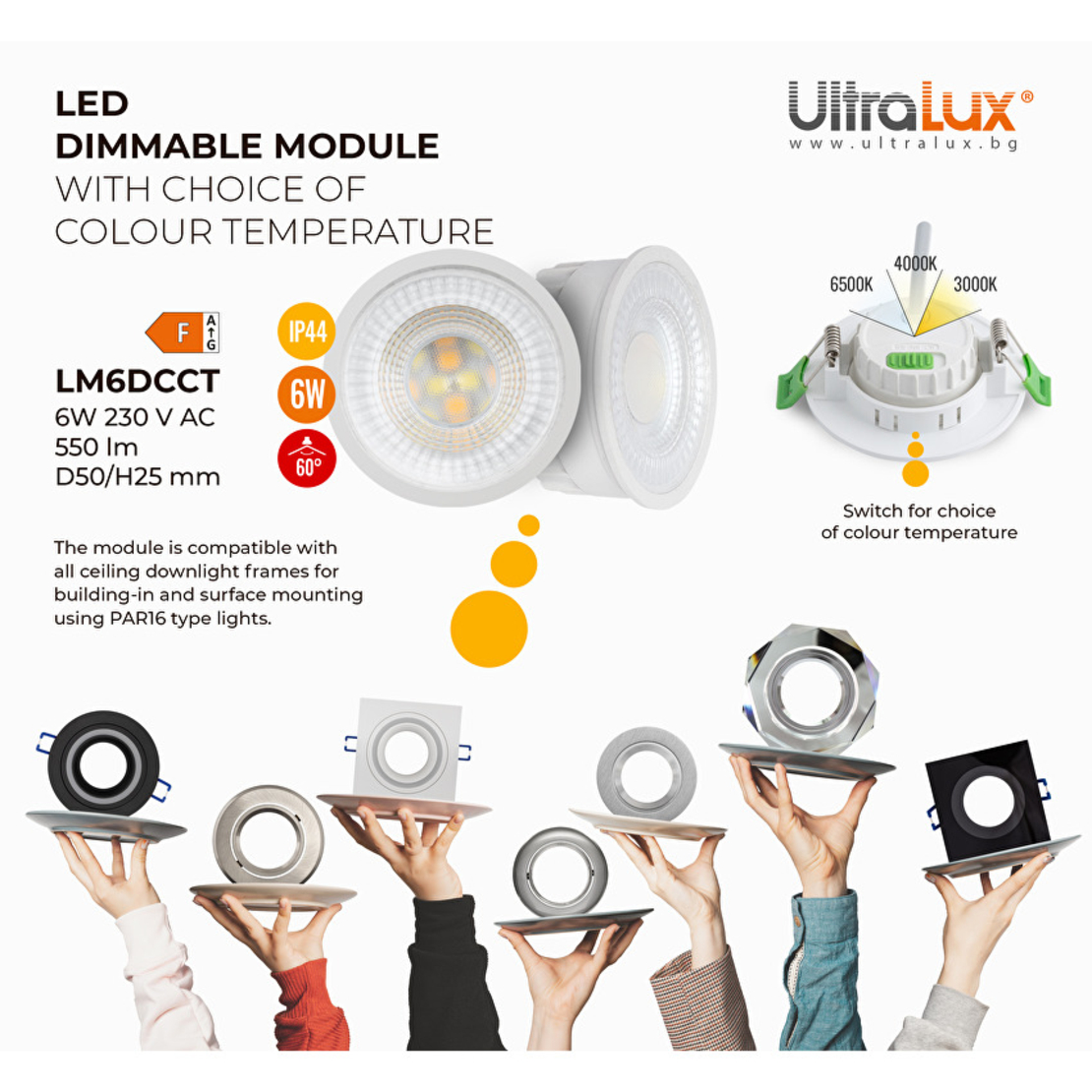LED димиращ модул IP44  220V-240V AC  6W 3000K/4000K/6500K SMD 2835