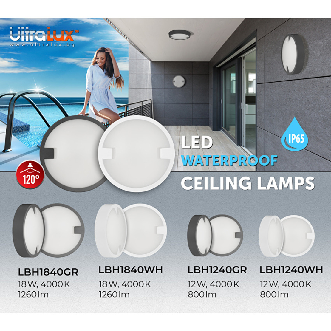 LED IP65 12W  плафониера сив Кръг