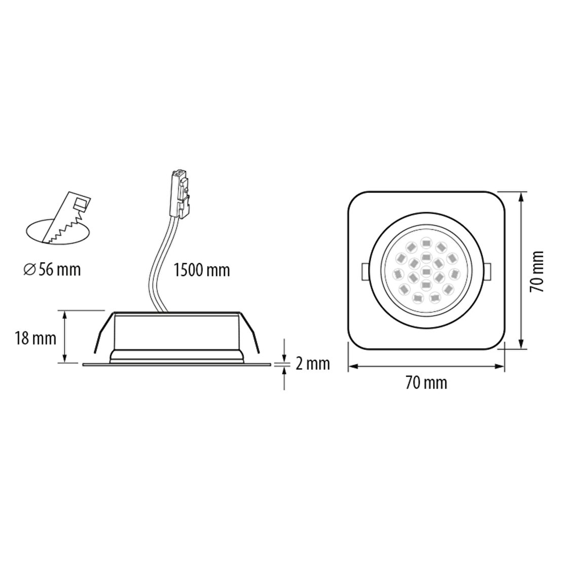 LED мебелна луна за вграждане квадрат IP44 сатиниран месинг  12V DC 60° 3W 4200K SMD 2835