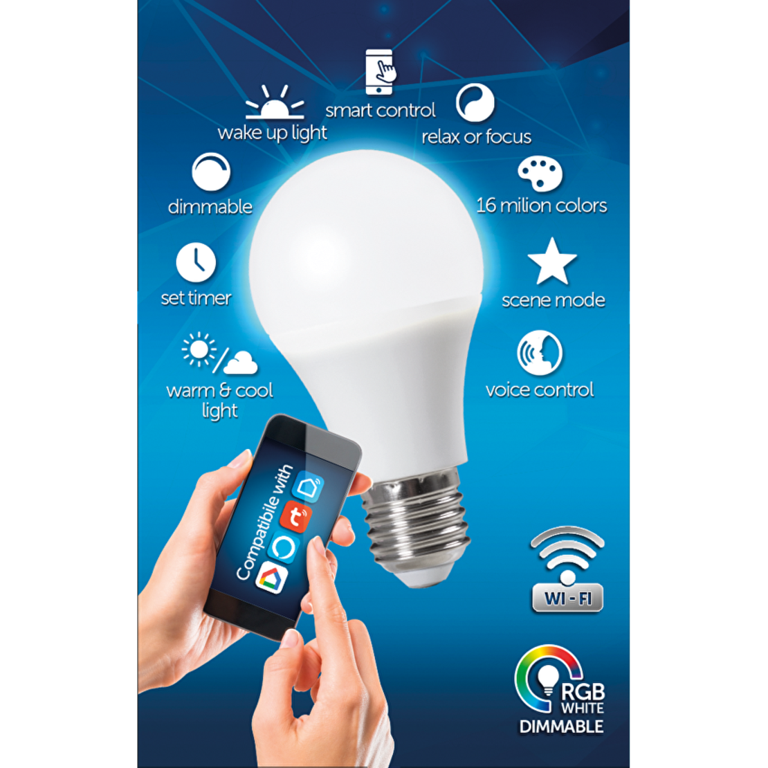 WiFi Smart LED крушка E27 220V-240V AC 270° 8W RGB+4200K
