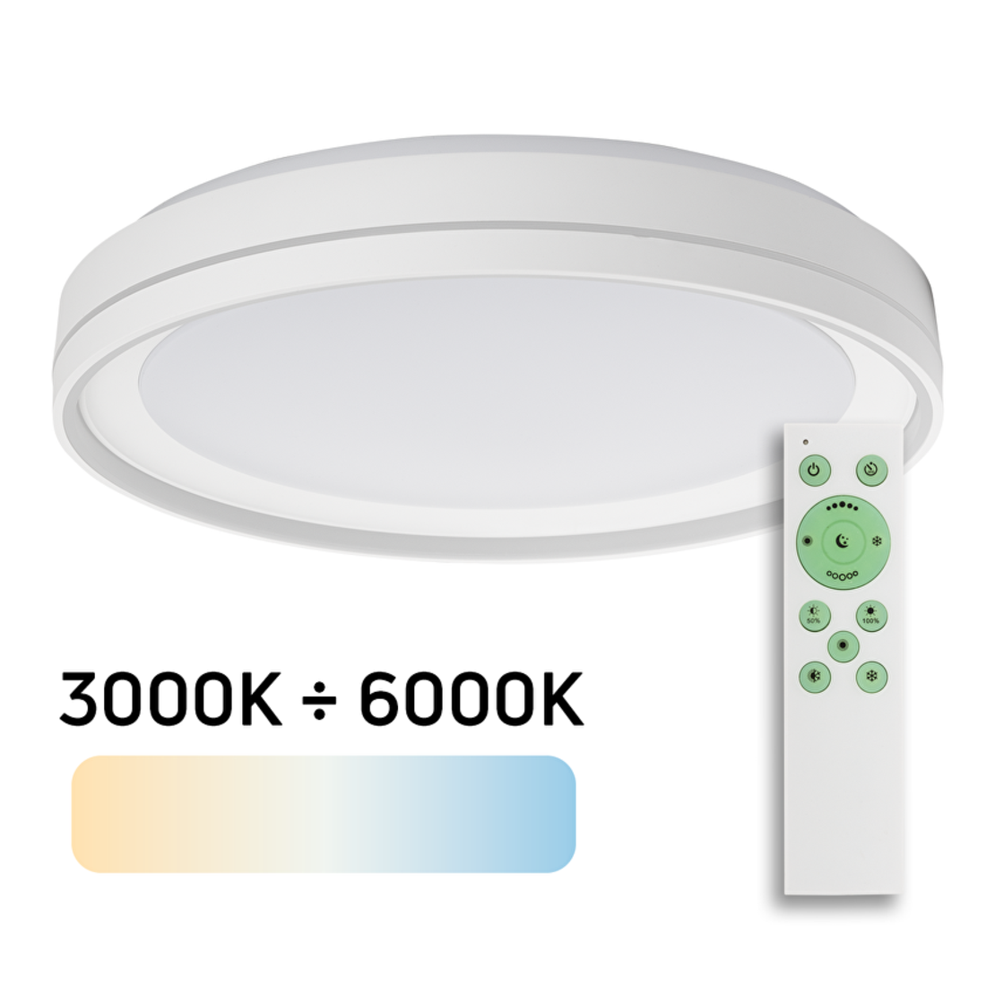 LED димираща плафониера с дистанционно 45W IP20 CCT 3000/4000/6000K   бяла