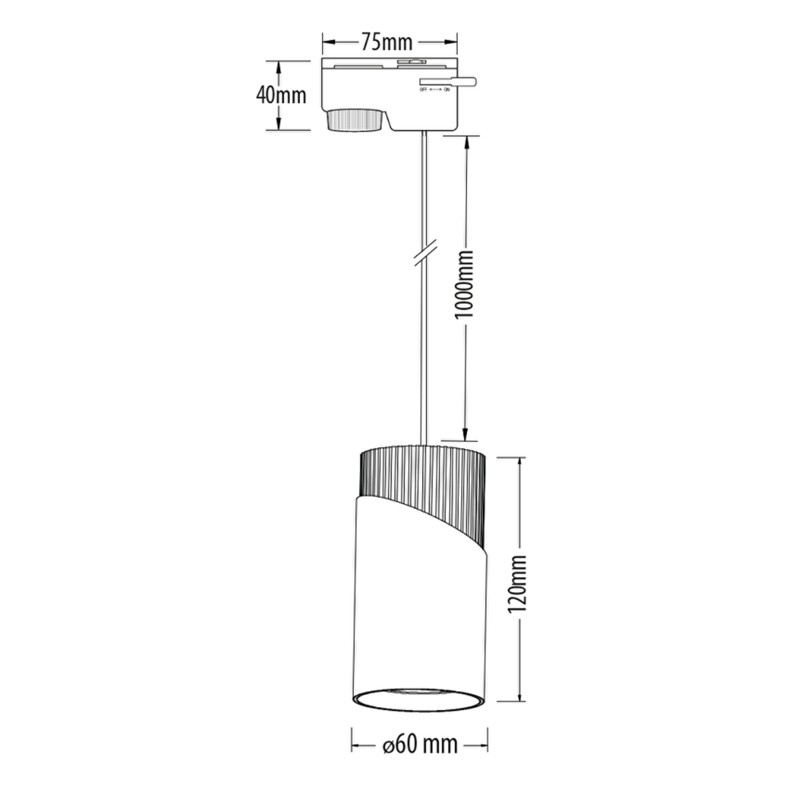 Тяло за релсов монтаж, висящо, двупроводно, черно-бял Gu10 220V-240V AC  10W max