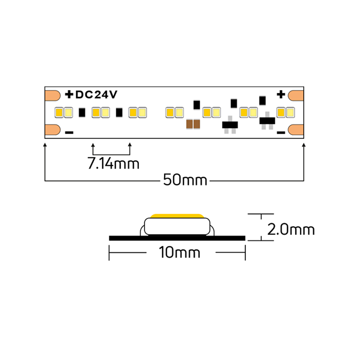 Професионална LED лента Dim-to-warm 5м  24V DC 120° 12W/m 1800K/3000K SMD 2216