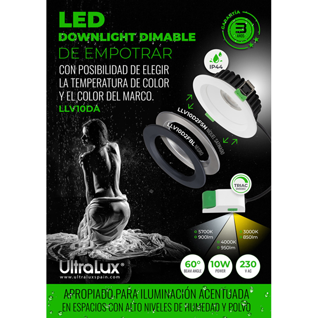LED димираща луна за вграждане CCT IP44  220V-240V AC 60° 10W 3000/4000/5700K SMD 2835